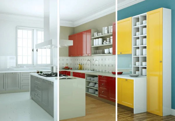 Variaciones de color divididas de una cocina moderna con un hermoso diseño — Foto de Stock