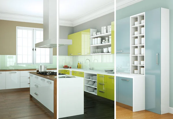 美しいデザインとモダンなキッチンの分割カラー バリエーション — ストック写真