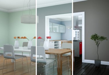 Yemek odası iç tasarım modern daire içinde bölünmüş renk varyasyonları