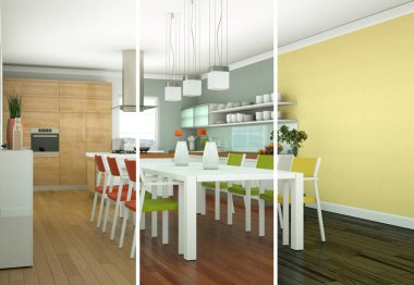 Yemek odası iç tasarım modern daire içinde bölünmüş renk varyasyonları