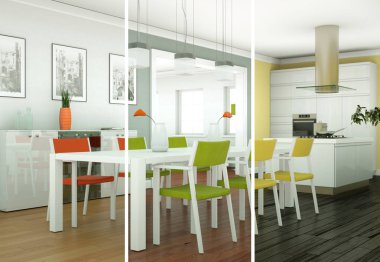 Yemek odası iç tasarım modern daire içinde bölünmüş renk varyasyonları