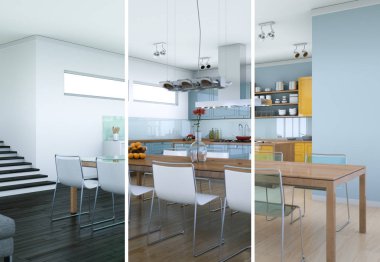 Güzel bir tasarım ile modern bir mutfak bölünmüş renk varyasyonları