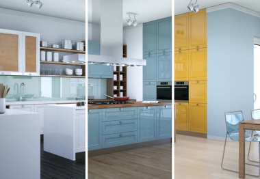 Güzel bir tasarım ile modern bir mutfak bölünmüş renk varyasyonları