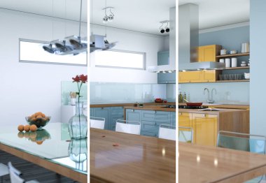 Güzel bir tasarım ile modern bir mutfak bölünmüş renk varyasyonları