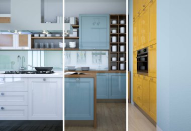 Güzel bir tasarım ile modern bir mutfak bölünmüş renk varyasyonları