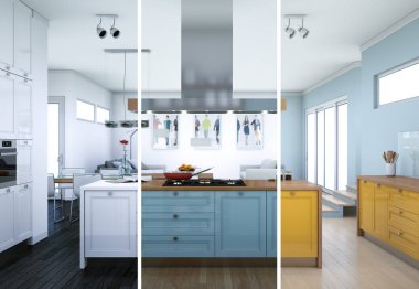 Güzel bir tasarım ile modern bir mutfak bölünmüş renk varyasyonları