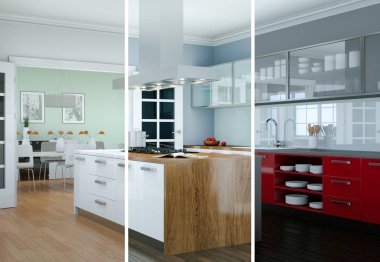 Güzel bir tasarım ile modern bir mutfak bölünmüş renk varyasyonları