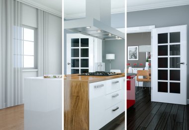 Güzel bir tasarım ile modern bir mutfak bölünmüş renk varyasyonları