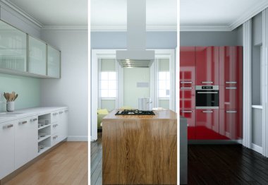 Güzel bir tasarım ile modern bir mutfak bölünmüş renk varyasyonları