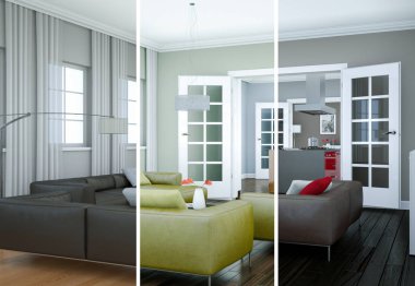 Bölünmüş renk değişimleri modern loft iç tasarım