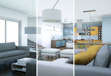 Bölünmüş renk değişimleri modern loft iç tasarım