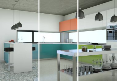 Güzel bir tasarım ile modern bir mutfak bölünmüş renk varyasyonları