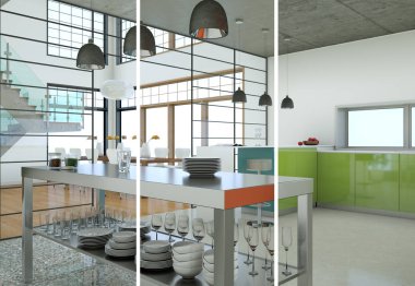 Güzel bir tasarım ile modern bir mutfak bölünmüş renk varyasyonları