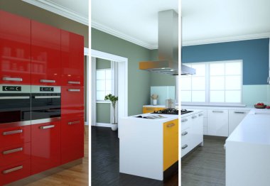 Güzel bir tasarım ile modern bir mutfak bölünmüş renk varyasyonları