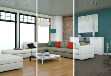 Bölünmüş renk değişimleri modern loft iç tasarım