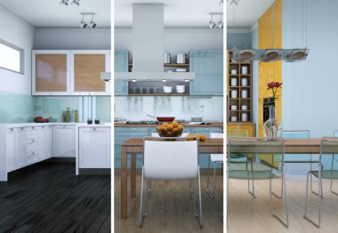 Güzel bir tasarım ile modern bir mutfak bölünmüş renk varyasyonları