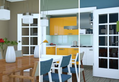 Yemek odası iç tasarım modern daire içinde bölünmüş renk varyasyonları