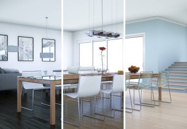 Yemek odası iç tasarım modern daire içinde bölünmüş renk varyasyonları