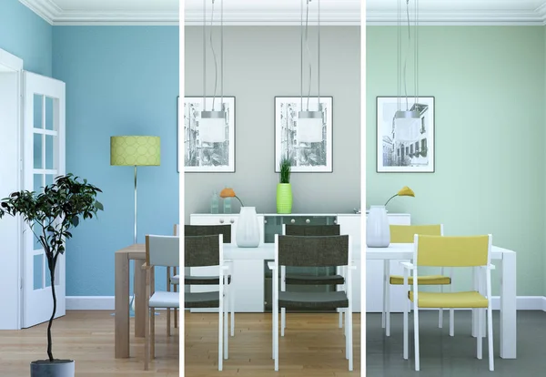 現代アパートのダイニング ルームのインテリア デザインの分割カラー バリエーション — ストック写真