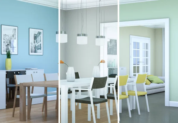 現代アパートのダイニング ルームのインテリア デザインの分割カラー バリエーション — ストック写真