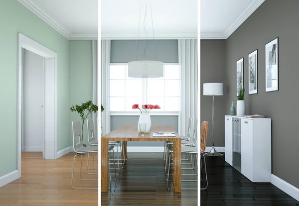 Rozdělený odstínů jídelna interiérového designu v moderní byt — Stock fotografie