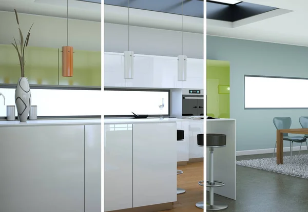 Variantes de couleurs éclatées d'une cuisine moderne avec un beau design — Photo