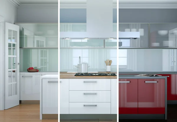 分裂现代厨房的色彩变化与美丽的设计 — 图库照片