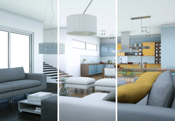 Variaciones de color divididas de un diseño interior loft moderno —  Fotos de Stock