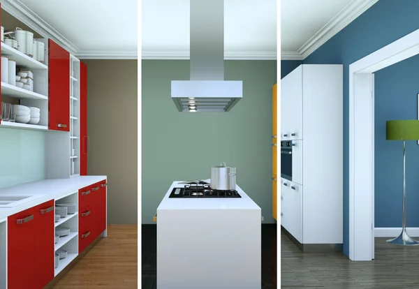 Variações de cores divididas de uma cozinha moderna com um belo design — Fotografia de Stock