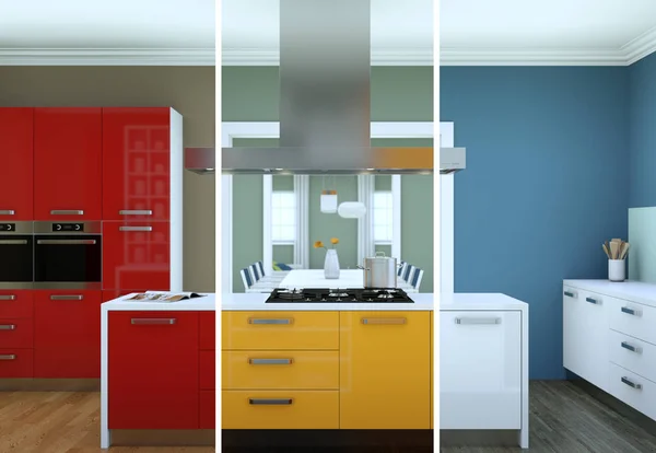 Splitted color variations of a modern kitchen with a beautiful design — Stock Photo, Image