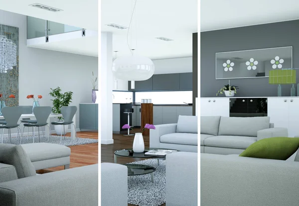 Splitted color variations of a modern loft interior design — Stock Photo, Image