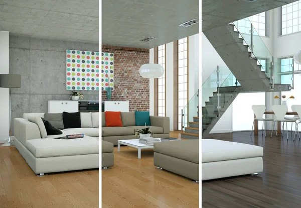 Splitted color variations of a modern loft interior design — Stock Photo, Image