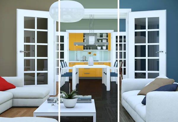 Variantes de couleurs éclatées d'un design intérieur loft moderne — Photo