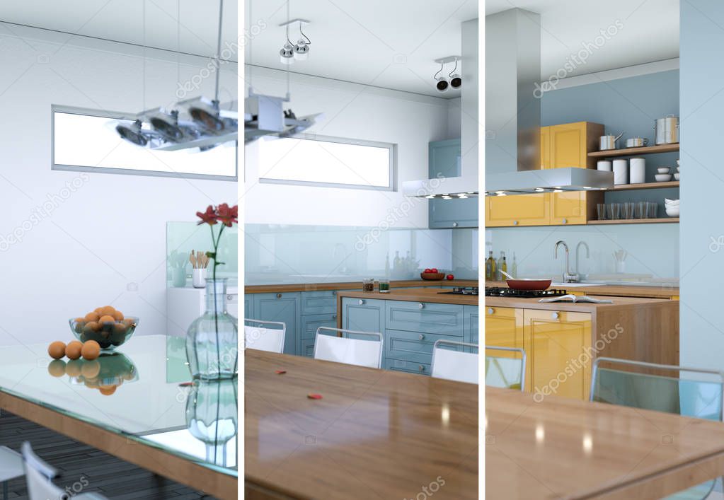 Splitted color variations of a modern kitchen with a beautiful design