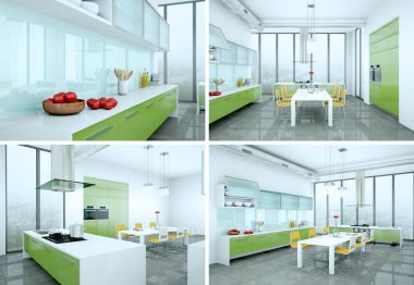 güzel bir tasarım ile modern mutfak dört kez bakıldı