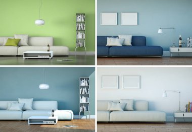 Dört renk değişme miktarı kanepe ile parlak odası