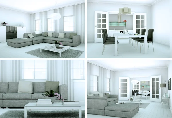 Cuatro vistas del moderno diseño de loft interior —  Fotos de Stock