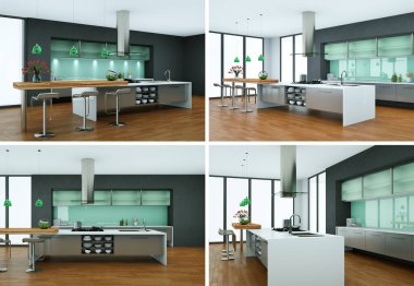 güzel bir tasarım ile modern mutfak dört kez bakıldı