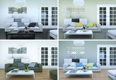 Dört renk varyasyonları modern iç çatı tasarım