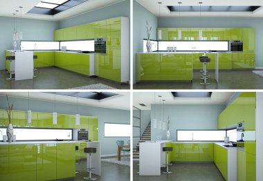 güzel bir tasarım ile modern mutfak dört kez bakıldı