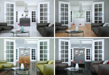 Dört renk varyasyonları modern iç çatı tasarım
