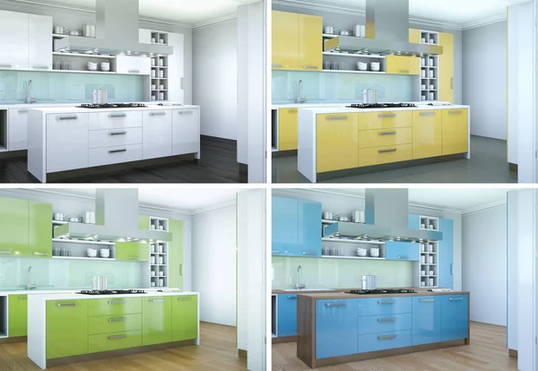 Vier kleurvariaties van moderne keuken met een mooi ontwerp — Stockfoto