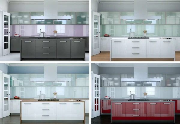 Ilustración Cuatro Variaciones Color Cocina Moderna Con Hermoso Diseño — Foto de Stock