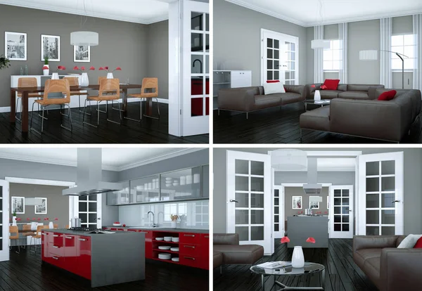 Quatre vues du design moderne du loft intérieur — Photo