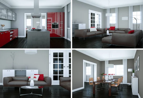 Fyra visningar av modern interiör loft design — Stockfoto