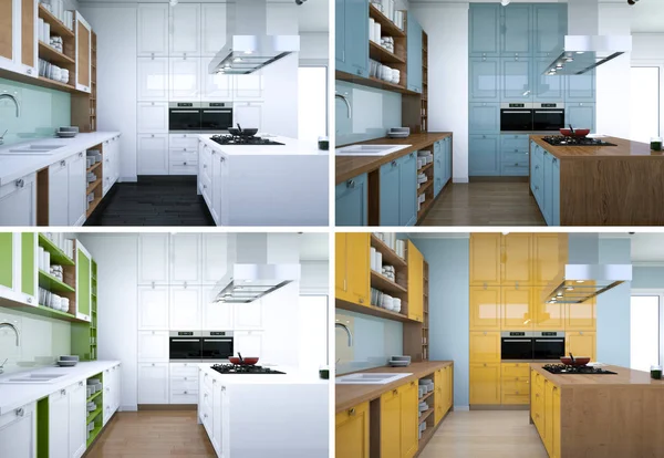 Four color variations of modern kitchen with a beautiful design — Stock Photo, Image