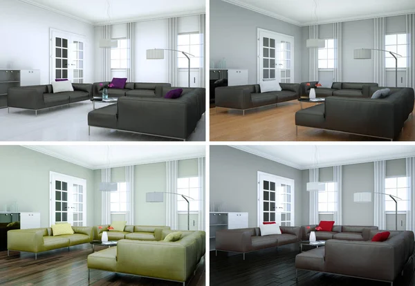 Quatro variações de cores de design moderno loft interior — Fotografia de Stock