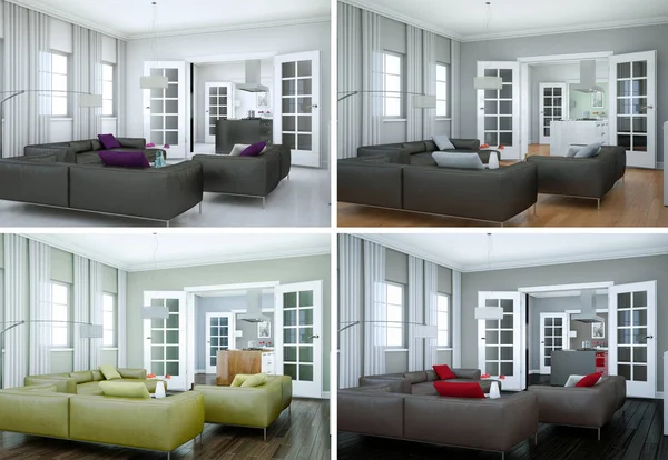 四现代室内阁楼设计的色彩变异 — 图库照片