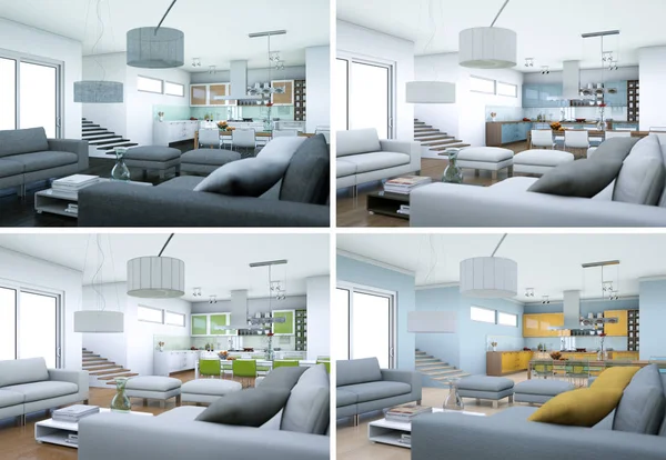 Quatro variações de cores de design moderno loft interior — Fotografia de Stock