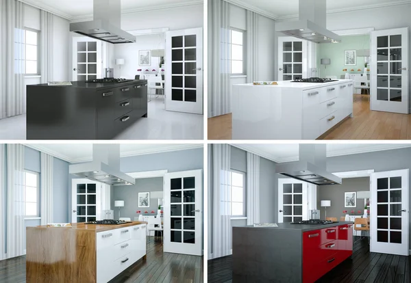 Empat variasi warna dari dapur modern dengan desain yang indah — Stok Foto